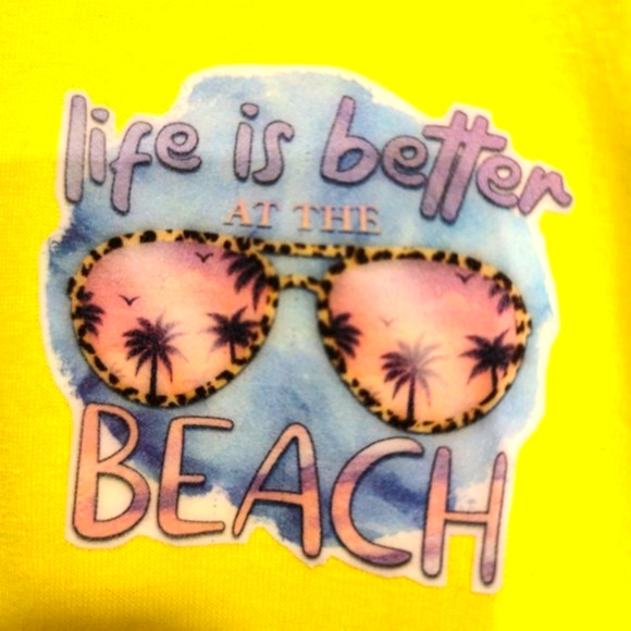 Life is Better at the Beach - Youth Small Yellow T-Shirt Shirt Short Sleeve - Picture 2 of 4
